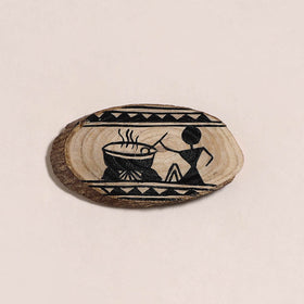 Madhubani handpainted wooden fridge magnet 03 - handcrafted