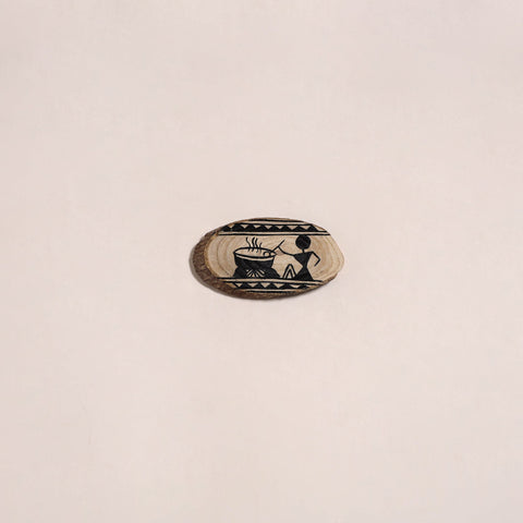 Madhubani handpainted wooden fridge magnet 03 - handcrafted