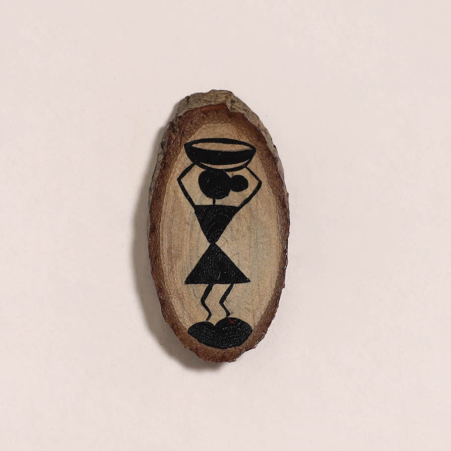 Warli handpainted wooden fridge magnet 06 - handcrafted