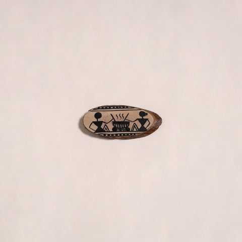 Warli handpainted wooden fridge magnet 12 - handcrafted