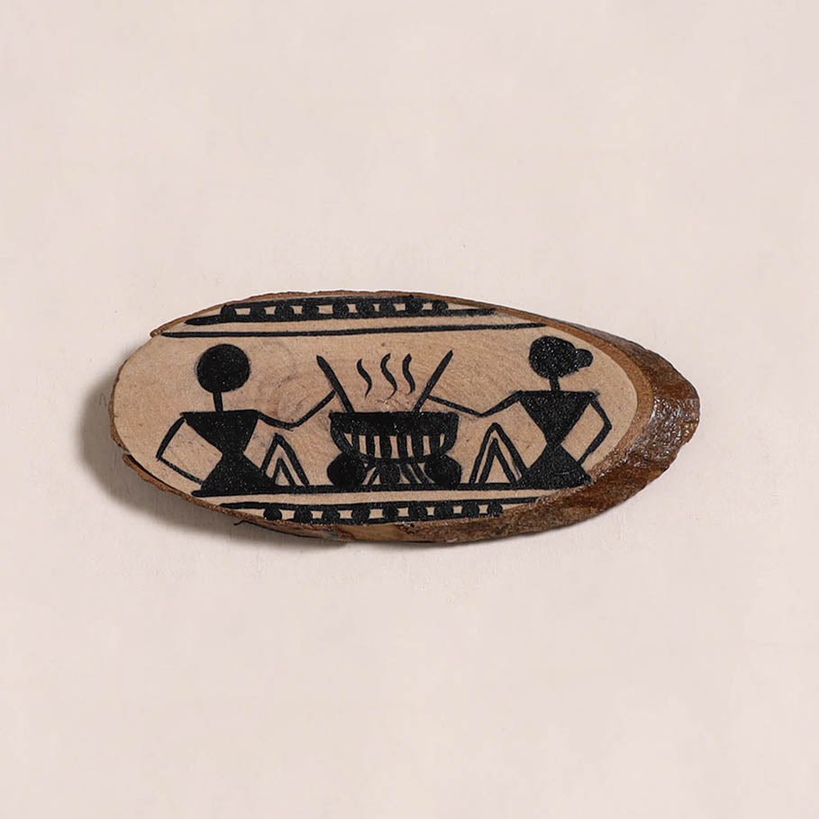 Warli handpainted wooden fridge magnet 12 - handcrafted