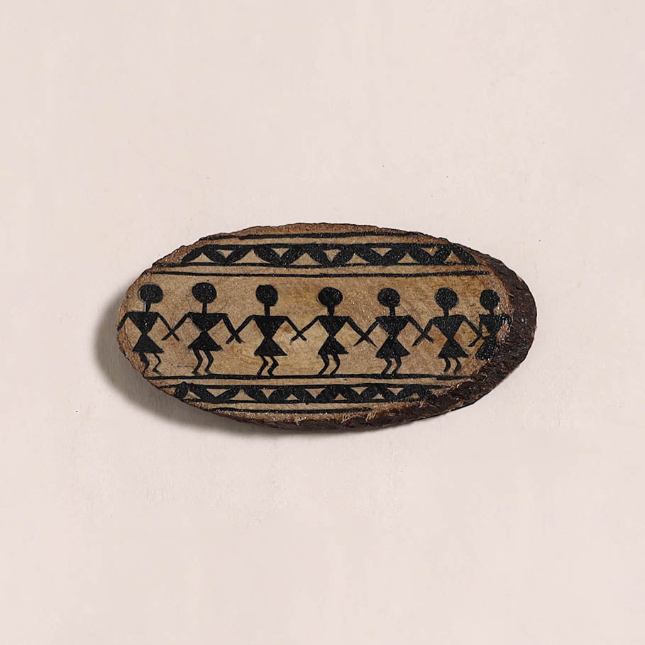 Warli handpainted wooden fridge magnet 16 - handcrafted
