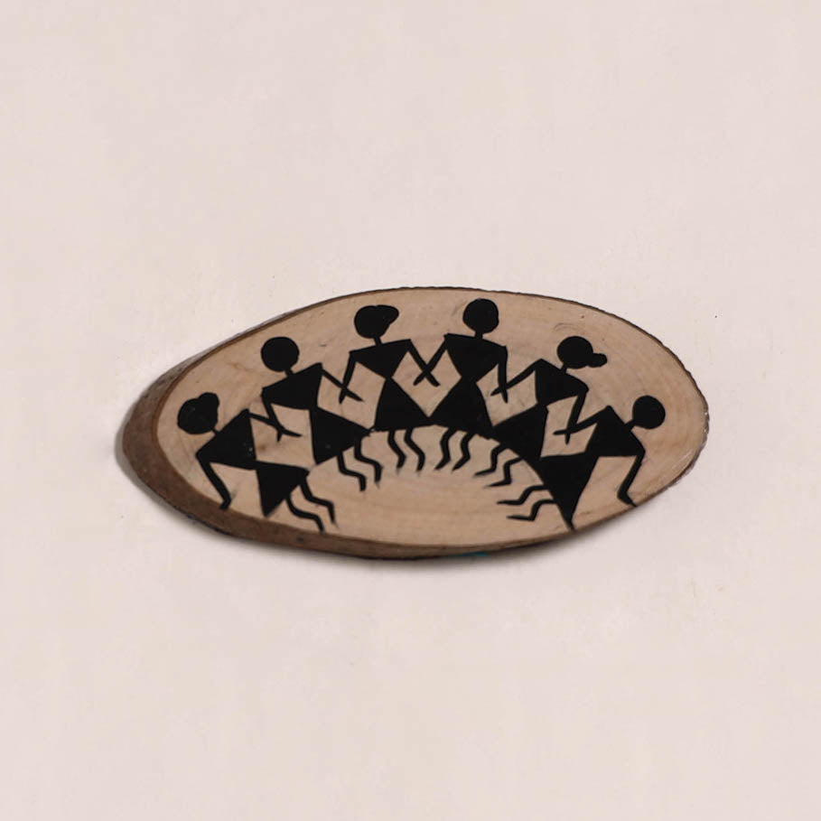 Warli handpainted wooden fridge magnet 17 - handcrafted
