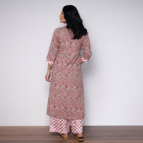  Sanganeri Hand Block Printed Cotton Long Kurta with Palazzo Set 
