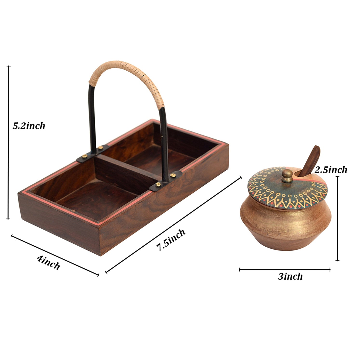 Buy Wooden Handi Set with Stylish Metal Handle Brown Tray 