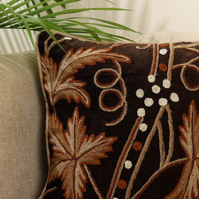 Brown Wool Thread Crewel Embroidery Cushion Cover