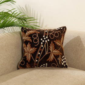 Brown Wool Thread Crewel Embroidery Cushion Cover