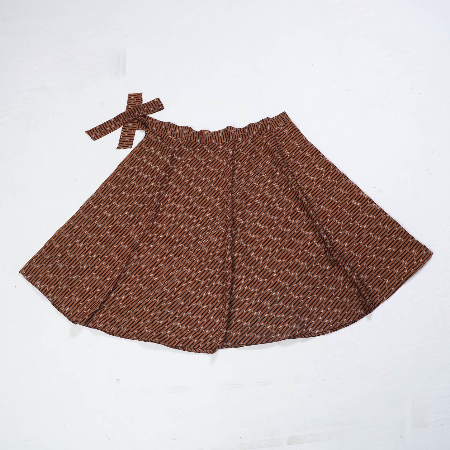 Brown Wrap Around Cotton Pochampally Ikat Skirt 