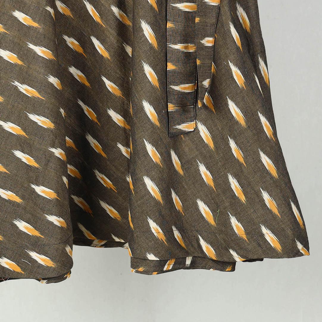 Brown Wrap Around Cotton Pochampally Ikat Skirt 