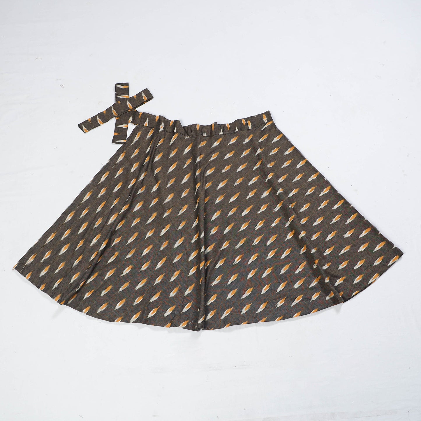 Brown Wrap Around Cotton Pochampally Ikat Skirt 