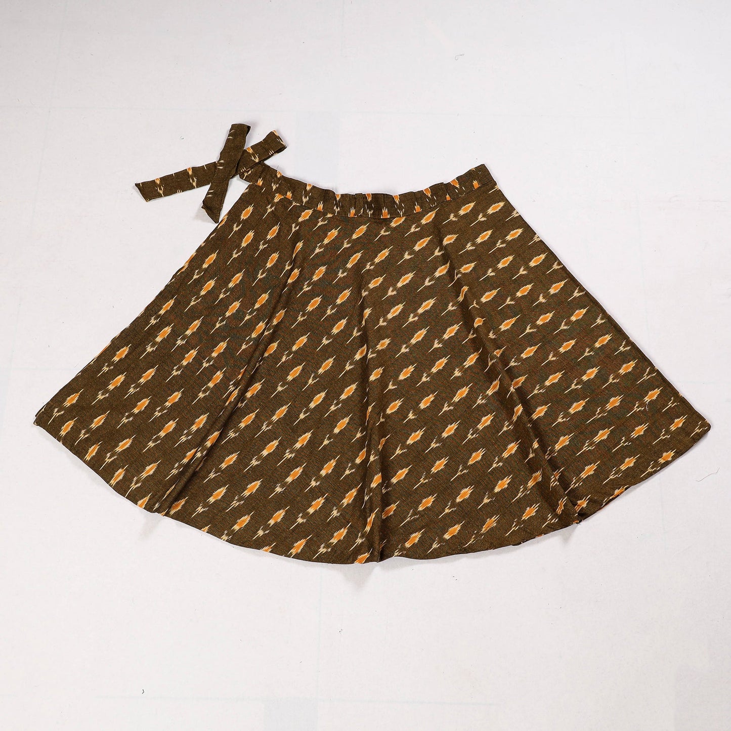 Brown Wrap Around Cotton Pochampally Ikat Skirt