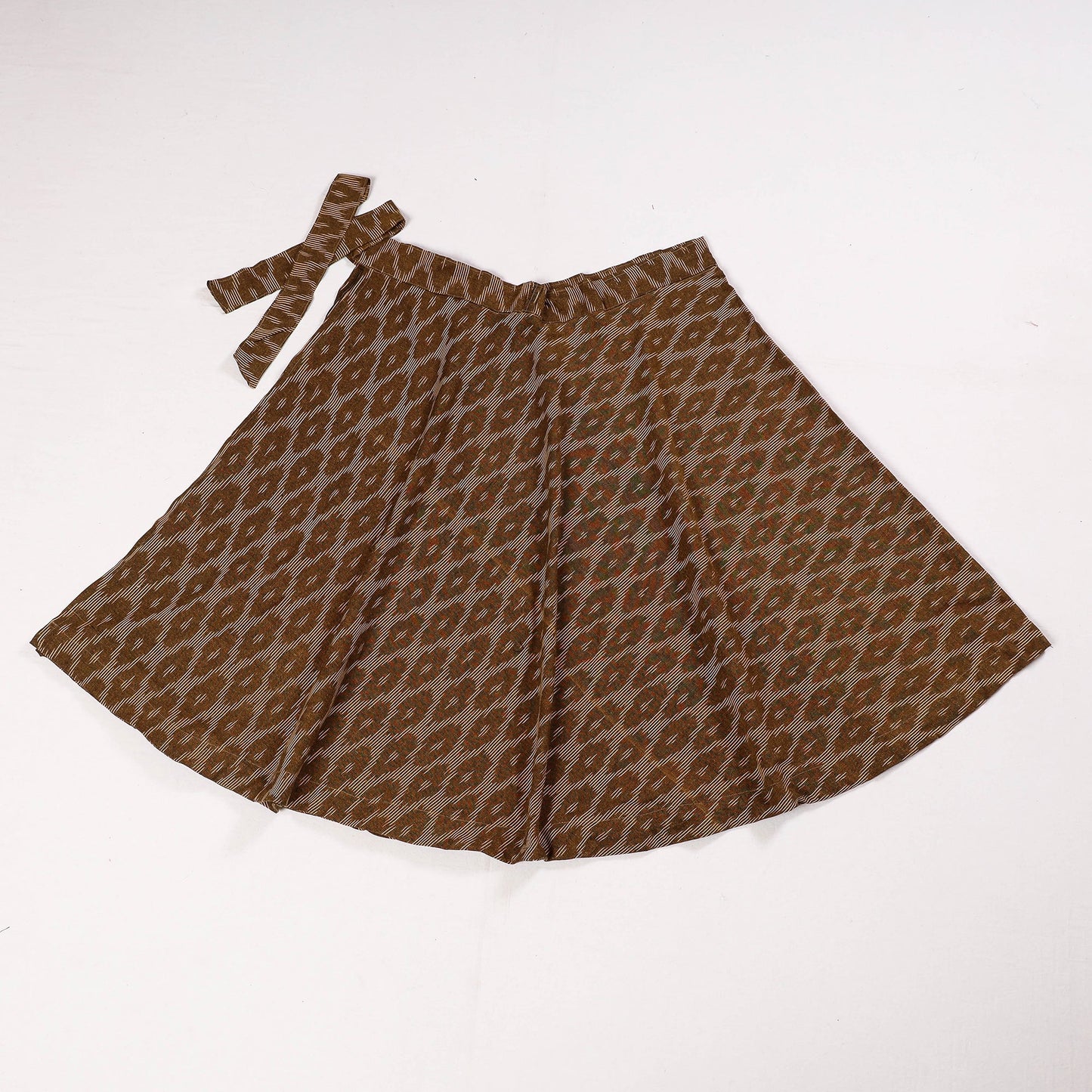Brown Wrap Around Cotton Pochampally Ikat Skirt