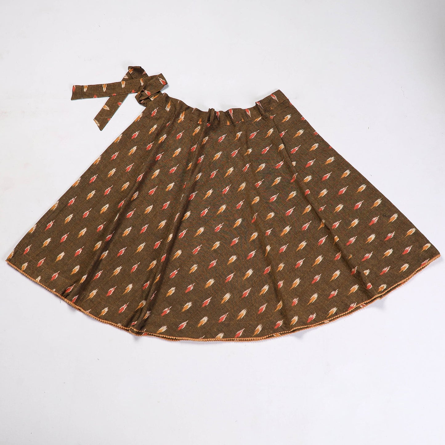 Brown Wrap Around Cotton Pochampally Ikat Skirt