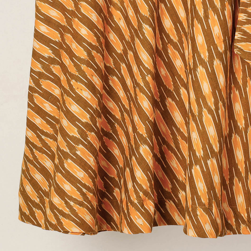 Brown Wrap Around Cotton Pochampally Ikat Skirt