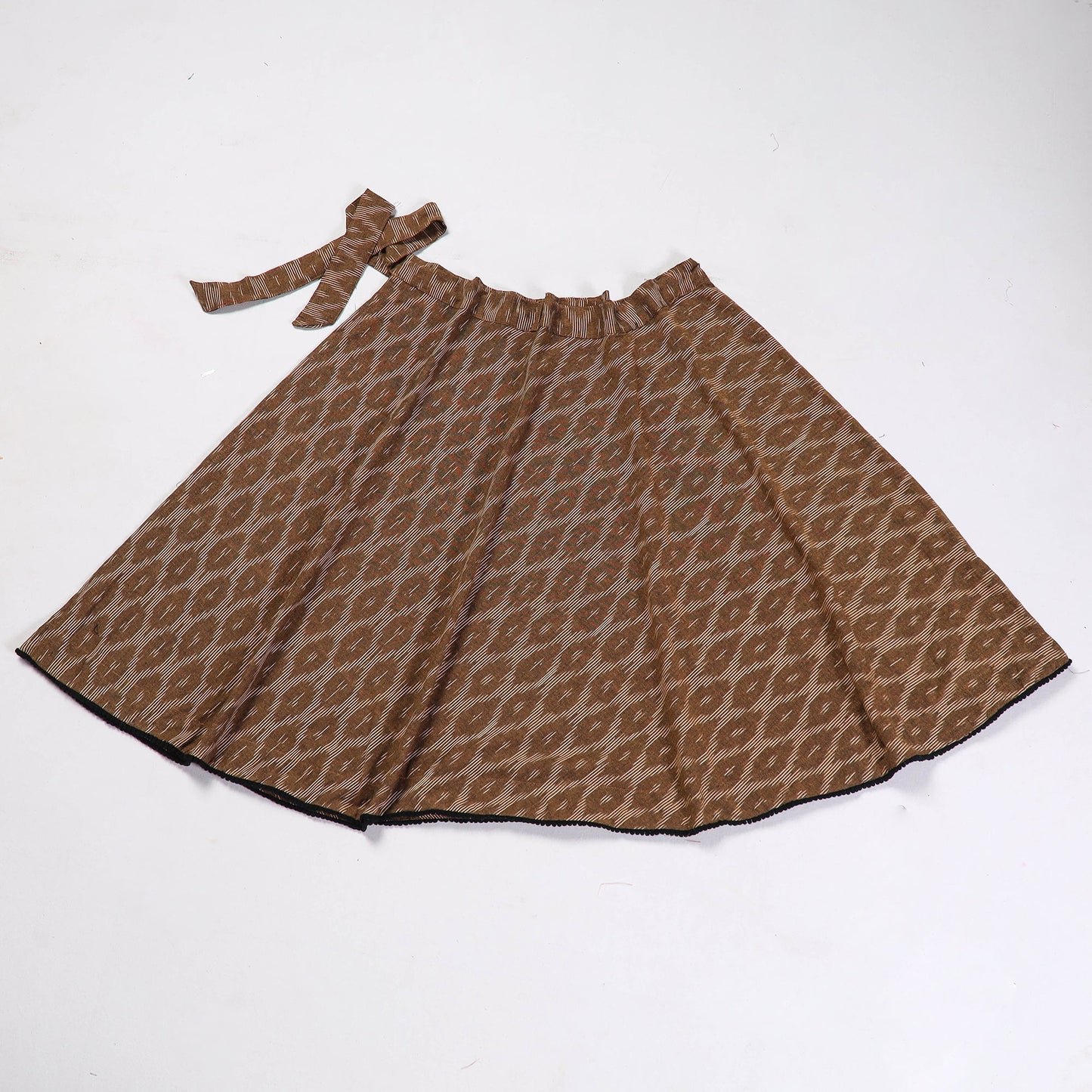 Brown Wrap Around Cotton Pochampally Ikat Skirt