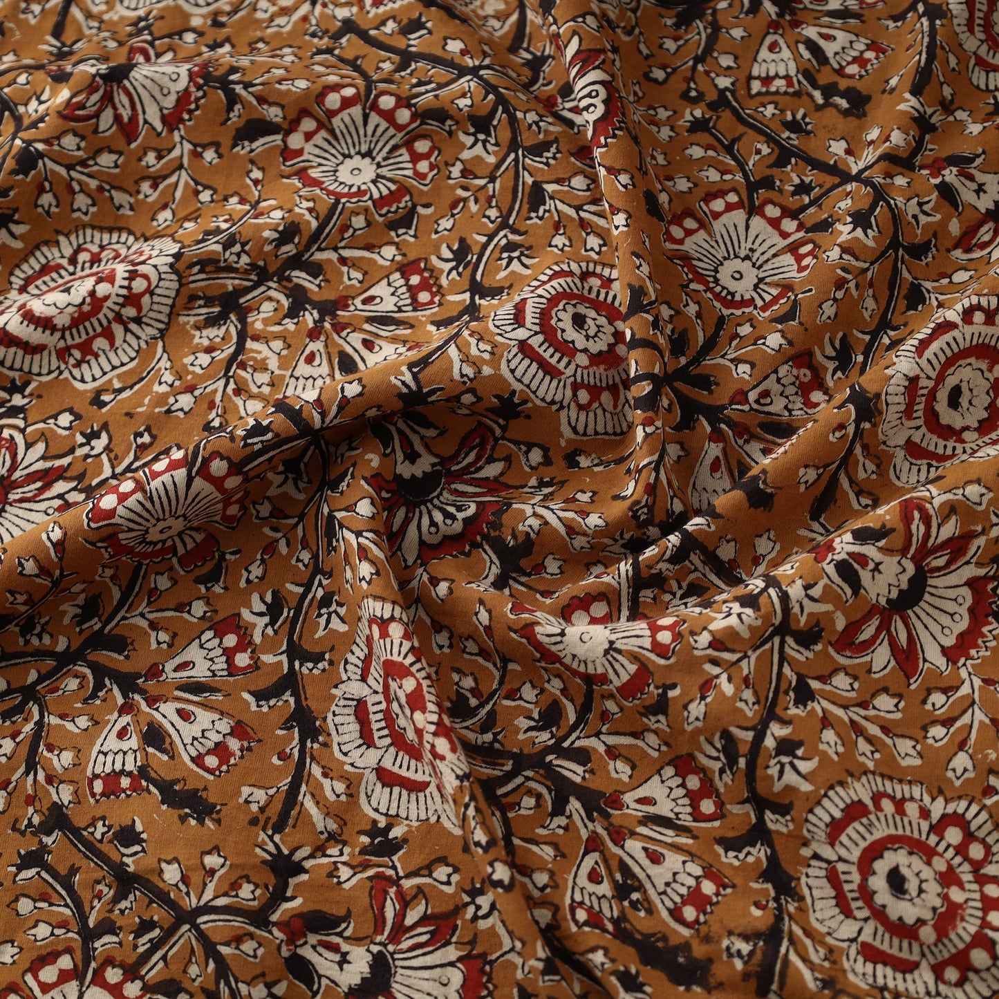 Brown Yellow with Gulbahar Block Printed Cotton Bagru Fabric