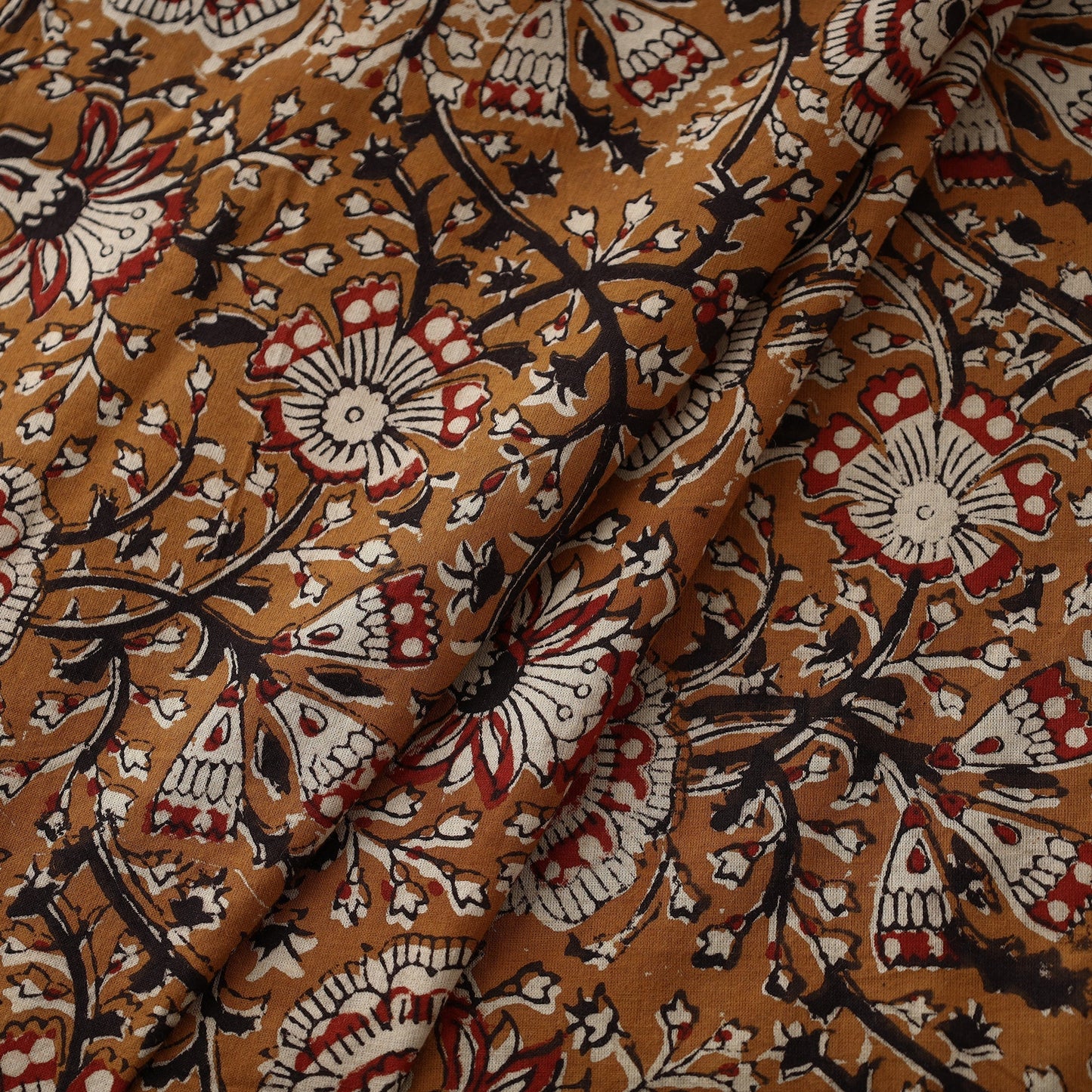 Brown Yellow with Gulbahar Block Printed Cotton Bagru Fabric