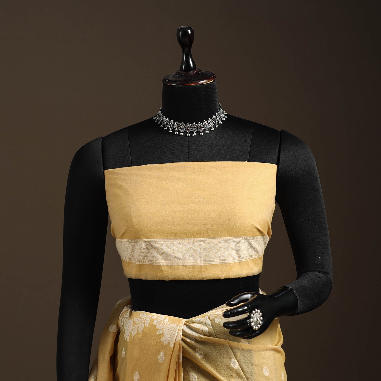 Yellow - silk cotton cutwork buti banarasi saree 54