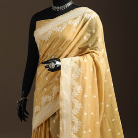 Yellow - silk cotton cutwork buti banarasi saree 54
