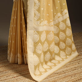 Yellow - silk cotton cutwork buti banarasi saree 54