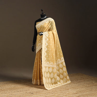 Yellow - silk cotton cutwork buti banarasi saree 54