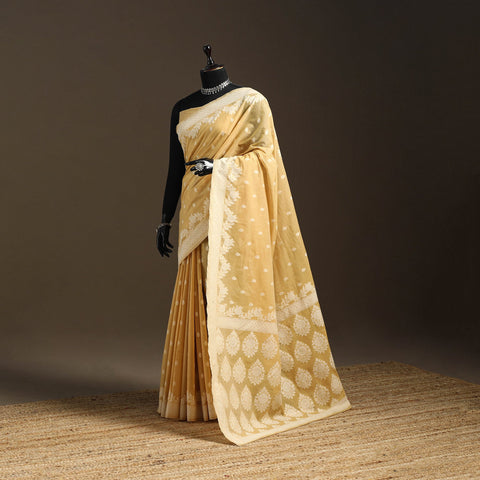Yellow - silk cotton cutwork buti banarasi saree 54