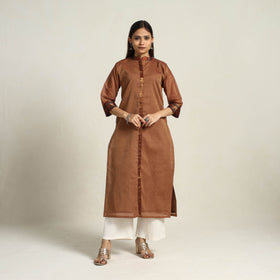 Buy Zari Border Cotton Straight Brown Kanchipuram Kurta