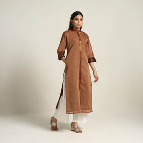 Buy Zari Border Cotton Straight Brown Kanchipuram Kurta