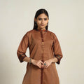 Buy Zari Border Cotton Straight Brown Kanchipuram Kurta