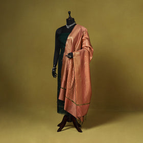 Brown - zari work banarasi silk dupatta 31 - handcrafted