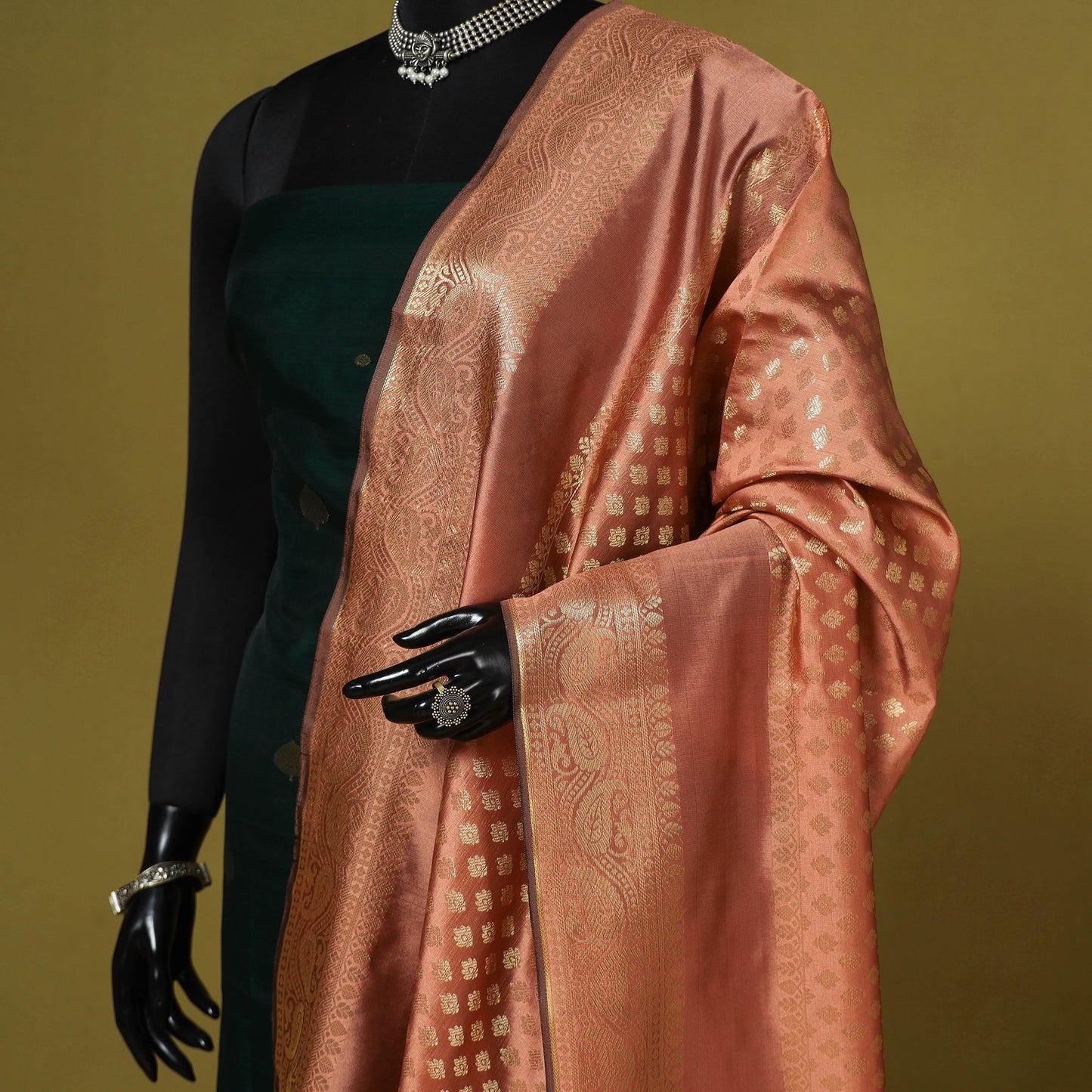 Brown - zari work banarasi silk dupatta 31 - handcrafted