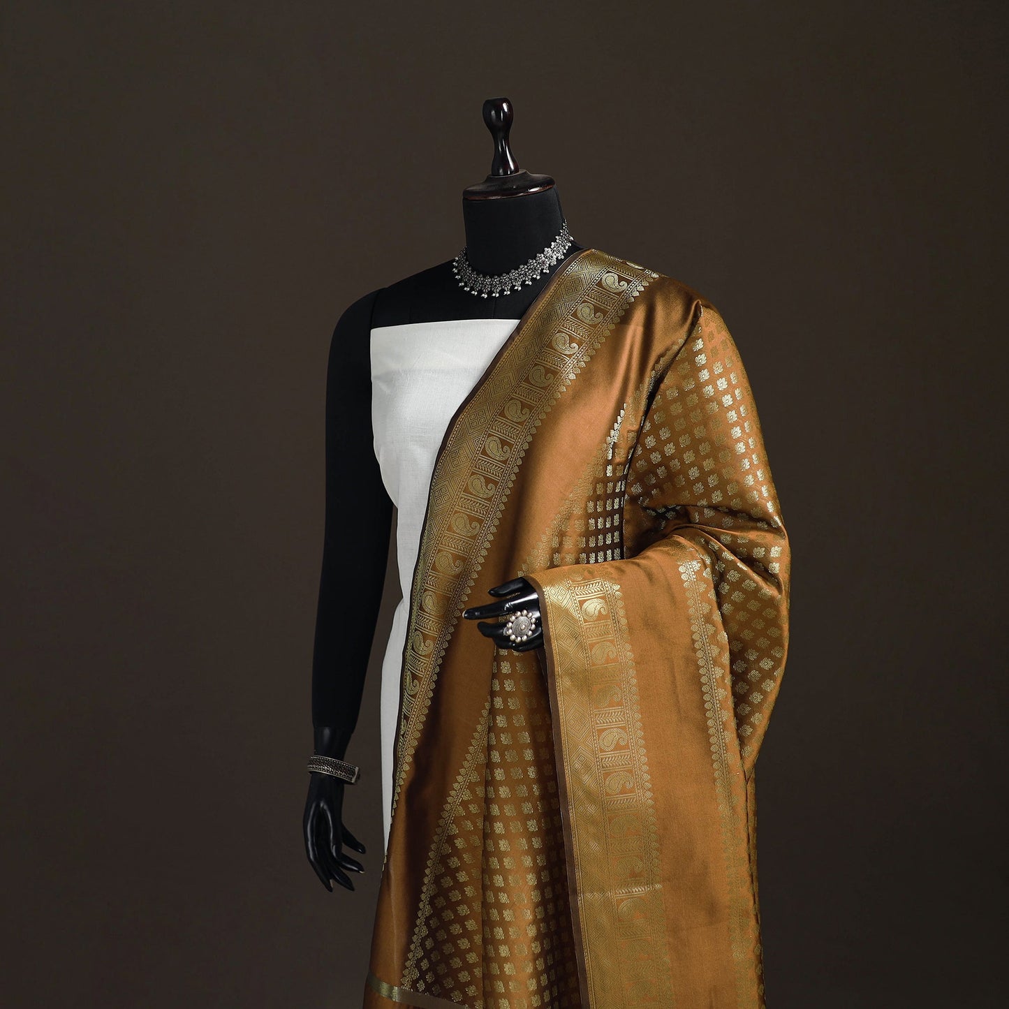 Zari work banarasi silk dupatta 31 - handcrafted