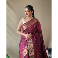 Purple - Suhani Brown Soft Silk Handwork Saree