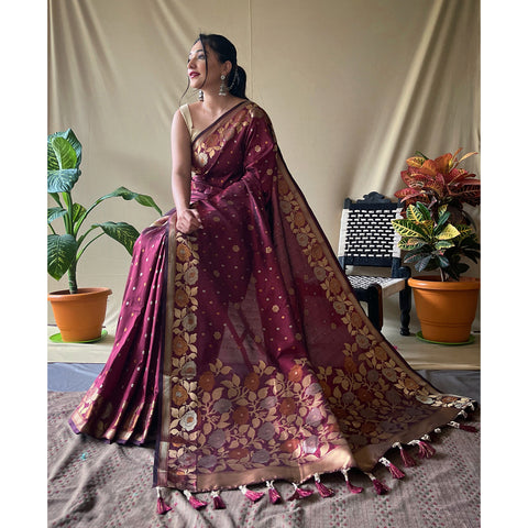 Purple - Suhani Brown Soft Silk Handwork Saree