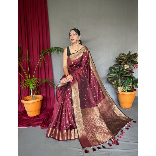 Udaan Brown Soft Silk Handwork Saree