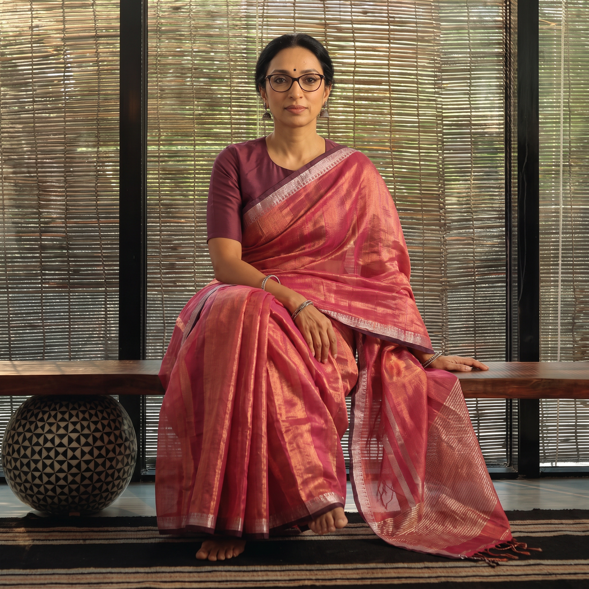 Pink Burdwan Tissue Zari Work Handloom Saree, draped and worn by a woman, AI visual of the saree, iTokri