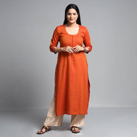 Burnt orange dharwad cotton long kurta - handcrafted
