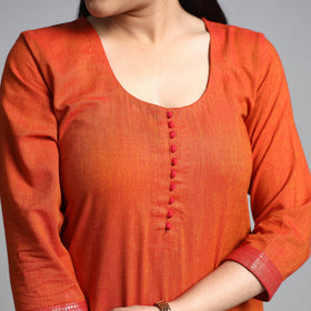 Burnt orange dharwad cotton long kurta - handcrafted