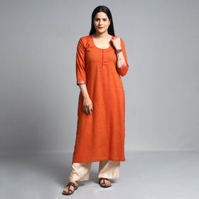 Burnt orange dharwad cotton long kurta - handcrafted