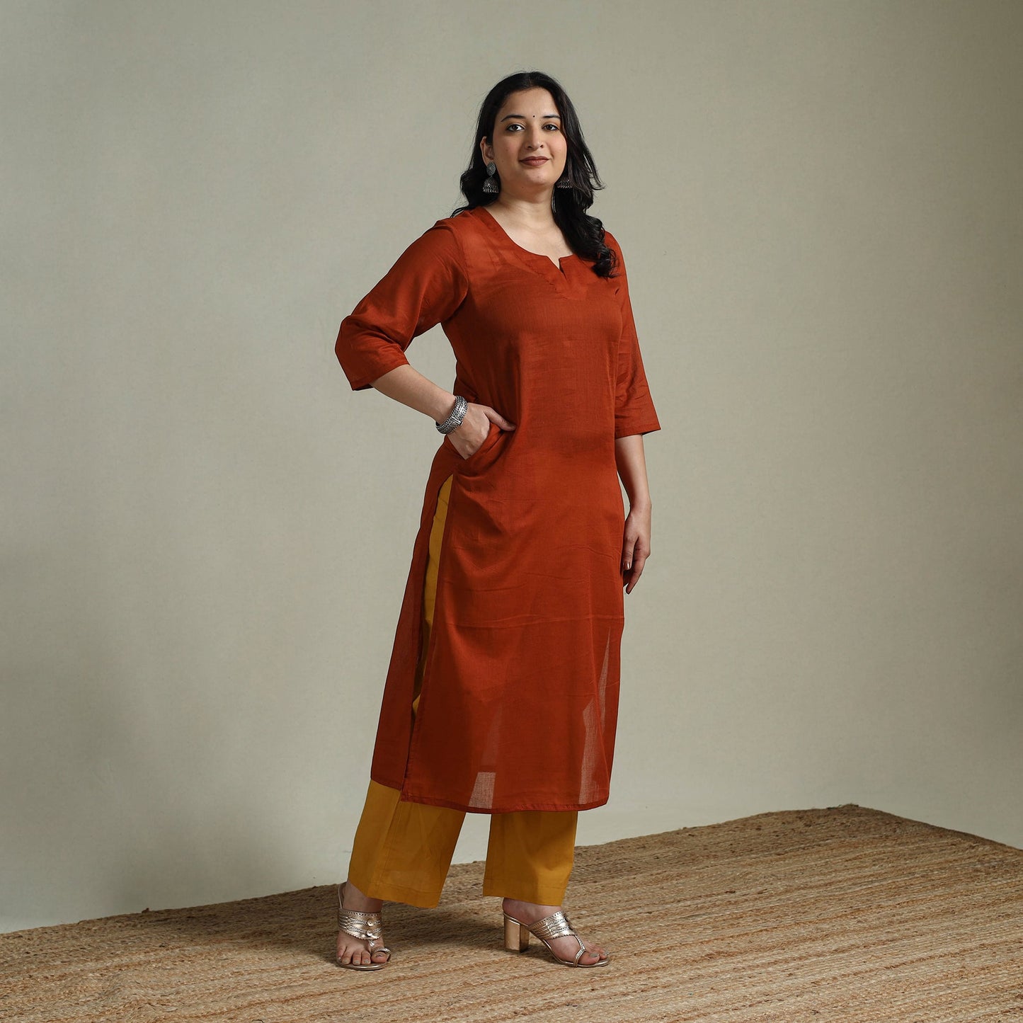 Mulmalai cotton plain dyed straight kurta 01 - handcrafted