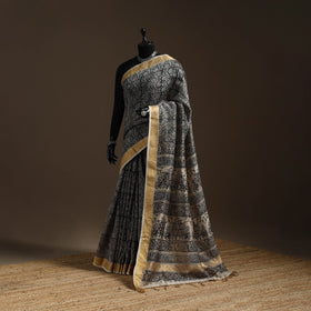 Black - natural dyed pedana chanderi silk kalamkari saree