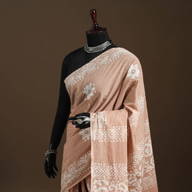 Brown - mul cotton hand batik saree 20 - handcrafted