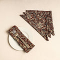 Set of 4 - Brown Kalamkari Block Printed Cotton Table Napkins