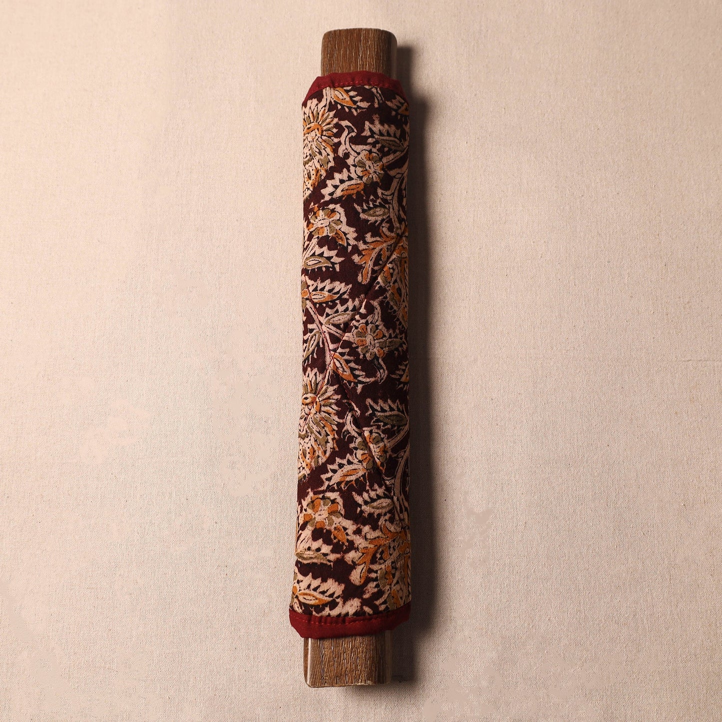 Brown Kalamkari Block Printed Fridge Top Cover with Handle Cover