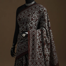 Brown - mul cotton hand batik saree 22 - handcrafted