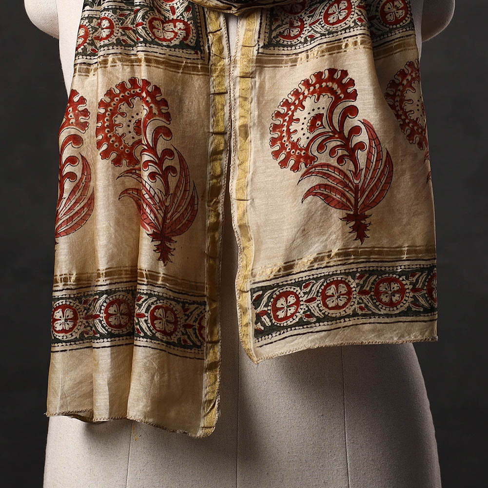 Natural dyed handloom chanderi silk pedana kalamkari stole