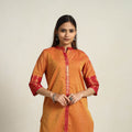 Cadmium Orange Zari Border Cotton Straight Kanchipuram Kurta for Women