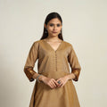Zari Border Cotton A-Line Camel Brown Kanchipuram Kurta for Women