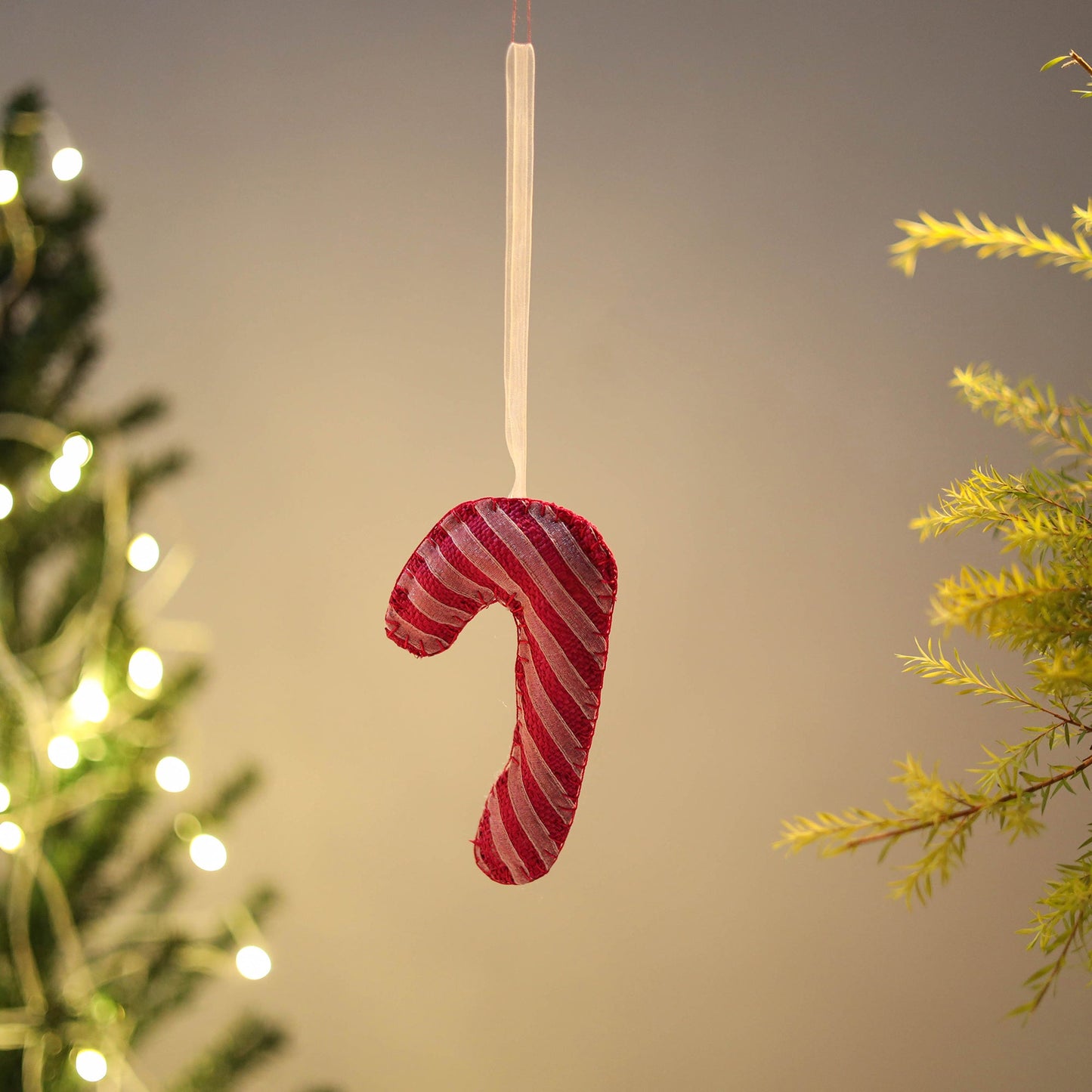 Candy Cane - Handcrafted Raffia Christmas Ornament