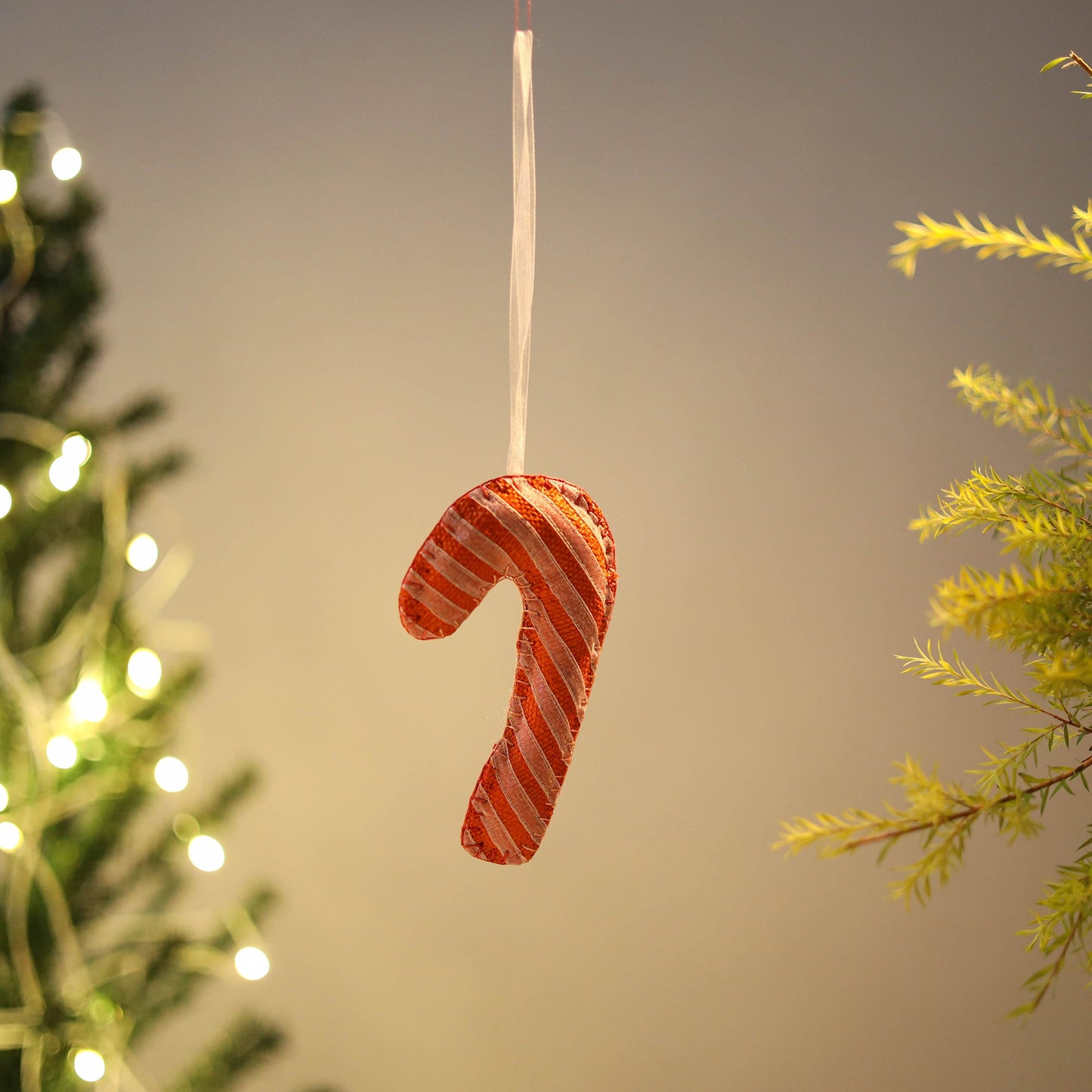 Candy Cane - Handcrafted Raffia Christmas Ornament